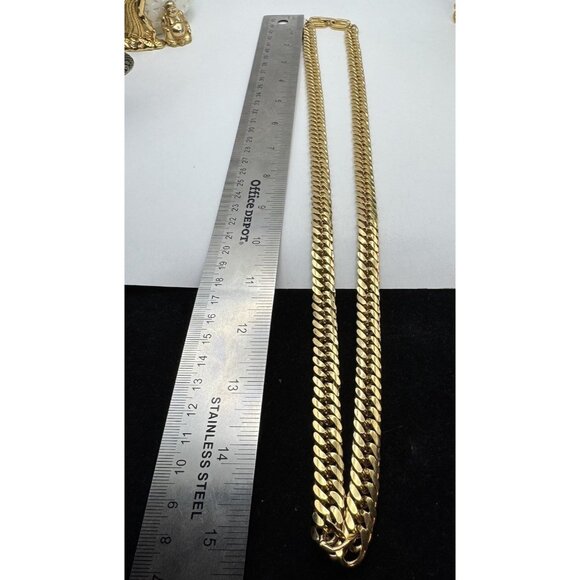 Vintage Gold Tone Flat Curb Chain Necklace Chunky Bold Statement Collar 30" - Picture 4 of 9